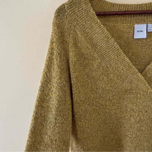 ICHI| V-Neck Alpaca Blend Mustard/Gold Oversized Cozy Boutique Euro Sweater Sz L - Picture 3 of 4